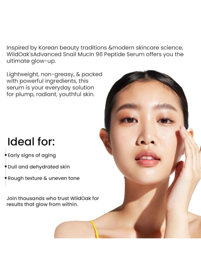 WILD OAK WildOak Advanced Korean Snail Mucin 96 Peptide Face Serum | Powerful Skin Barrier, Anti-Aging & Wrinkles | 72 Hours Skin Hydration | Korean Skincare | Tremella Mushroom for Dewy Soft & Plump Skin | 30ml - Image 3
