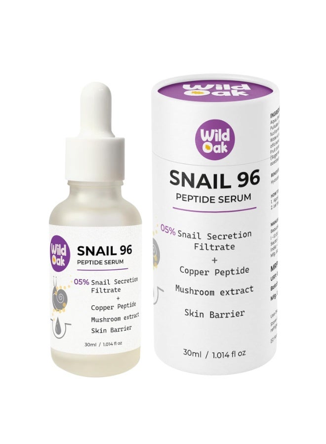 WILD OAK WildOak Advanced Korean Snail Mucin 96 Peptide Face Serum | Powerful Skin Barrier, Anti-Aging & Wrinkles | 72 Hours Skin Hydration | Korean Skincare | Tremella Mushroom for Dewy Soft & Plump Skin | 30ml - Image 1