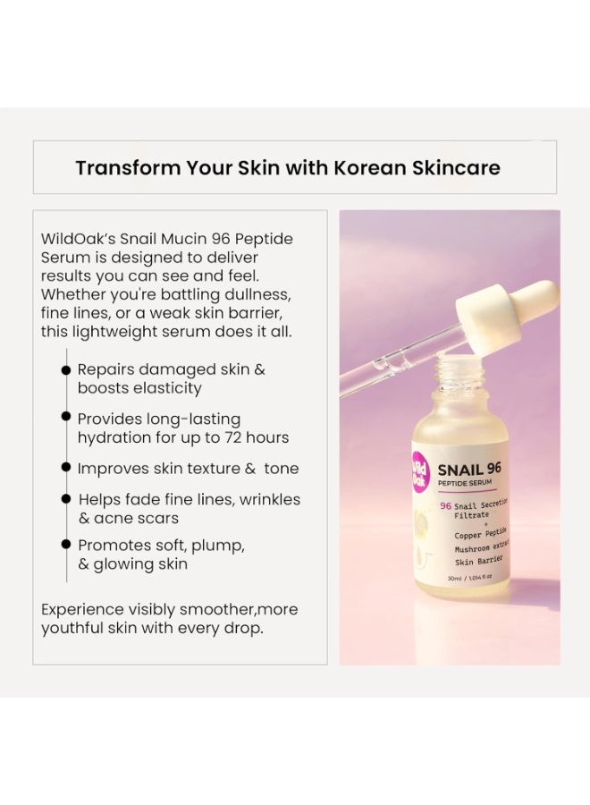 WILD OAK WildOak Advanced Korean Snail Mucin 96 Peptide Face Serum | Powerful Skin Barrier, Anti-Aging & Wrinkles | 72 Hours Skin Hydration | Korean Skincare | Tremella Mushroom for Dewy Soft & Plump Skin | 30ml - Image 2