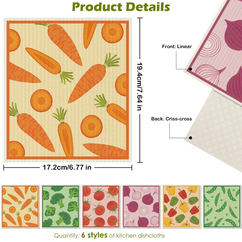 Revahope 6 Packs Swedish Paper Cloths for Kitchen, Reusable Paper Towels Washable Dish Rags, Highly Absorbent Kitchen Towels Quick Drying Swedish Sponge Cleaning Dish Cloths (Vegetables) - Image 2