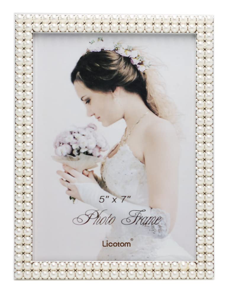 Licotom Licotom Metal Picture Frame Silver Plated with Pearls 5x7 Inch Special Occasion Anniversary Wedding Gift Photo Frame