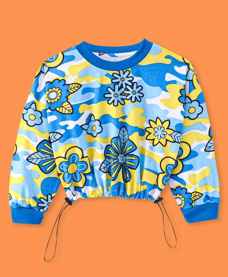 Ollington St. Ollington St. 100% Cotton Full Sleeves Floral Printed Sweatshirt and Color Blocked Joggers Set - Multicolor