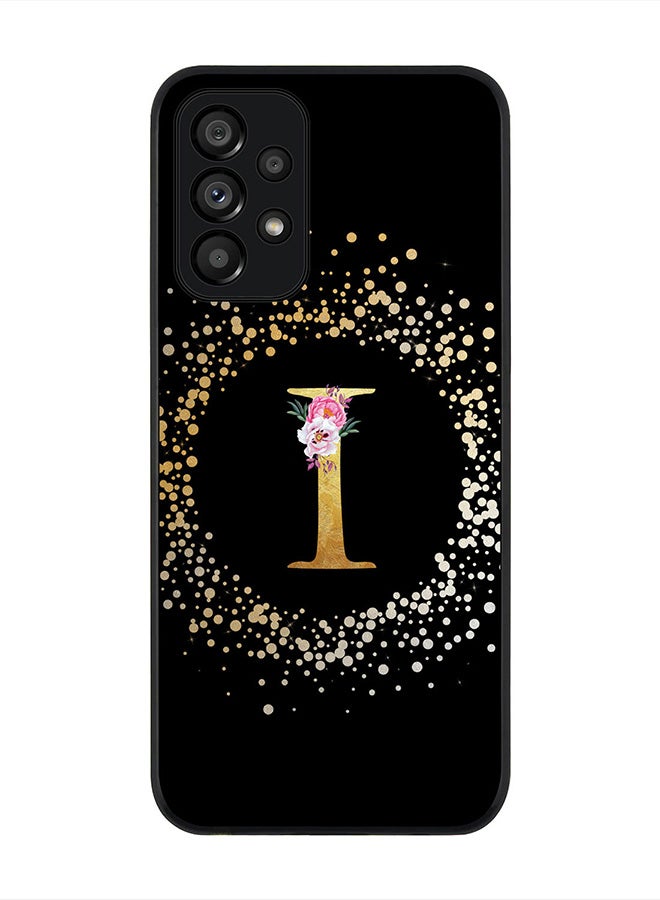 Stylizedd Rugged Black Edge Case for Samsung Galaxy A73 5G, Slim fit Rubber Edges  -  Custom Monogram Initial Letter Floral Pattern Alphabet - I(Black) - Image 1