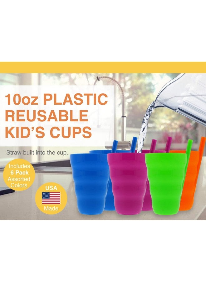 Arrow Home Products اشرب كوبًا مع قشة مدمجة 10 أونصات 6 عبوات أكواب قشة خالية من BPA للأطفال رائعة للاستخدام اليومي مصنوعة في الولايات المتحدة أكواب قشة للأطفال قابلة للتكديس باللون الأرجواني والأزرق والأخضر والبرتقالي - Image 3