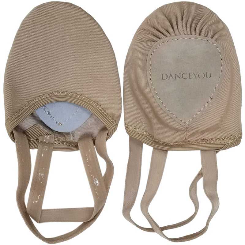 DANCE YOU DANCEYOU Stretch Canvas Lyrical Shoes for Girls Womens Half Soles Pirouette Contemporary Turners Dance Shoes, Tan, M - Image 1