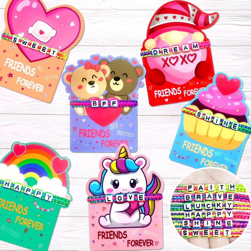 Linaye Valentines Day Cards For Kids Classroom  24 Pack Valentines Gift Cards With Friendship Bead Bracelets  Valentines Gift Exchange For Boys Girls  Valentines Party Favors Supplies For Kids - Image 1