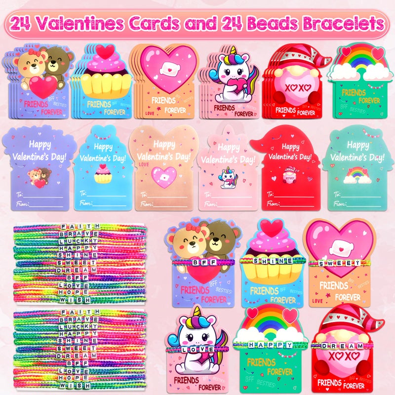 Linaye Valentines Day Cards For Kids Classroom  24 Pack Valentines Gift Cards With Friendship Bead Bracelets  Valentines Gift Exchange For Boys Girls  Valentines Party Favors Supplies For Kids - Image 2