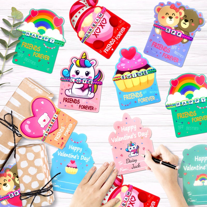 Linaye Valentines Day Cards For Kids Classroom  24 Pack Valentines Gift Cards With Friendship Bead Bracelets  Valentines Gift Exchange For Boys Girls  Valentines Party Favors Supplies For Kids - Image 5