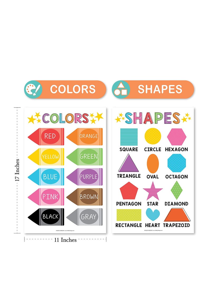 Educational Preschool Poster for Toddler and Kid 4 Pcs, Alphabet Numbers Colors Shapes, Classroom Learning Alphabet Poster, Nursery Homeschool Kindergarten, Laminated Educational Supplies 11x17inch