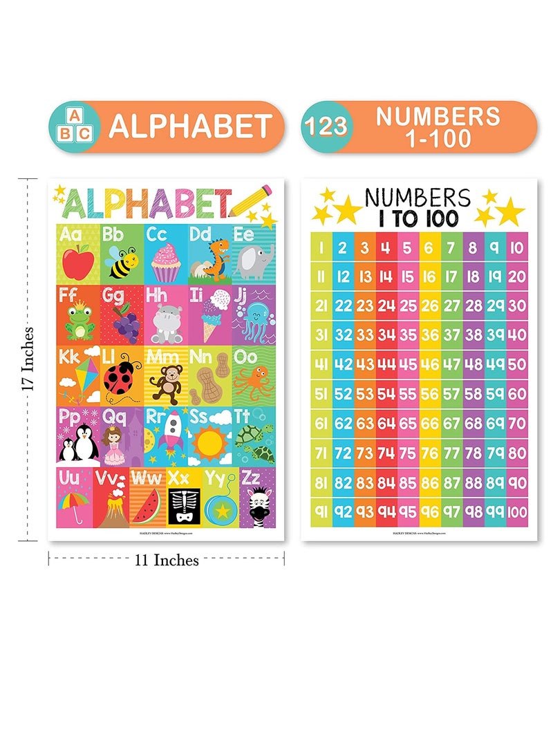 Educational Preschool Poster for Toddler and Kid 4 Pcs, Alphabet Numbers Colors Shapes, Classroom Learning Alphabet Poster, Nursery Homeschool Kindergarten, Laminated Educational Supplies 11x17inch