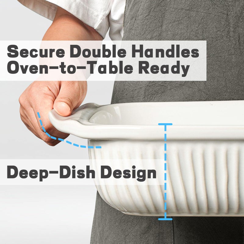 Artena Casserole Dishes For Oven, Ceramic Baking Dish, Large Lasagna Pan With Handles, Baking Pan Casserole Dish, Rectangular Bakeware Deep, White, Set Of 3 (5.1Qt/2.3Qt/1.1Qt) (Baking Dish With Lids) - Image 3
