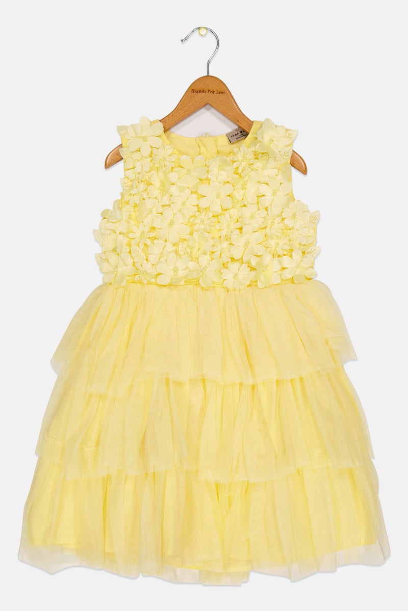 Lunamoon Kids Girl Textured Party Dress, Light Yellow - Image 1
