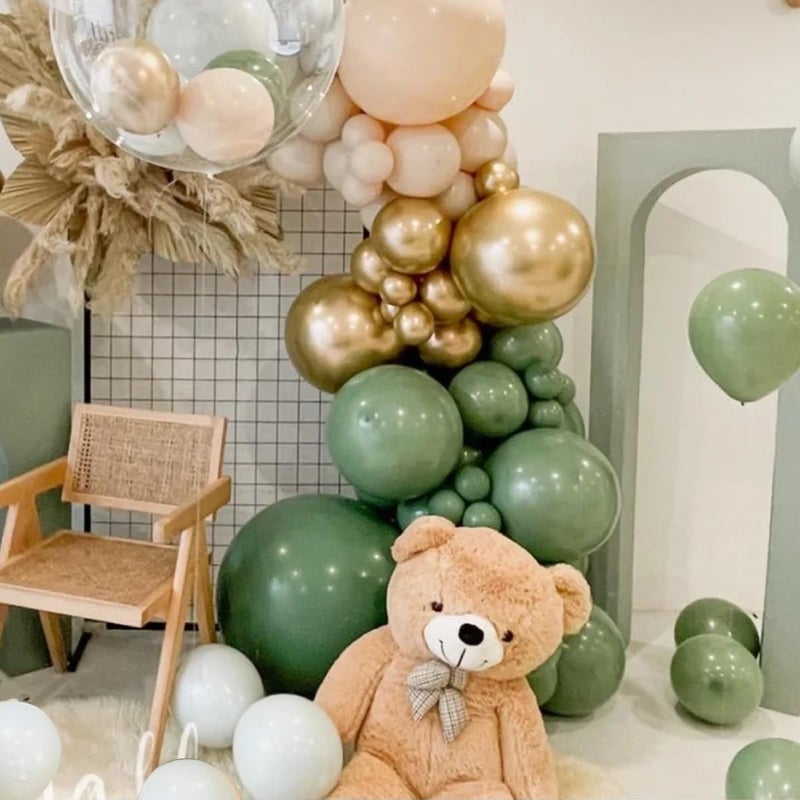 MEBAY Green White Gold Balloon Arch Kit, 146Pcs Avocado Green Metallic Chrome Gold Confetti and White Latex Balloons for Wedding Birthday Baby Shower Decoration - Image 5