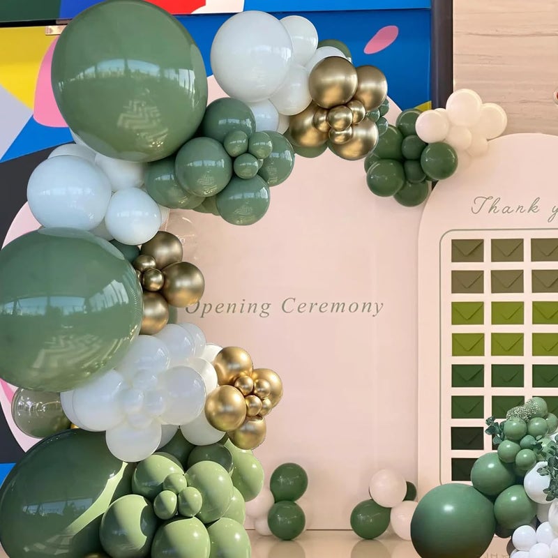 MEBAY Green White Gold Balloon Arch Kit, 146Pcs Avocado Green Metallic Chrome Gold Confetti and White Latex Balloons for Wedding Birthday Baby Shower Decoration - Image 3