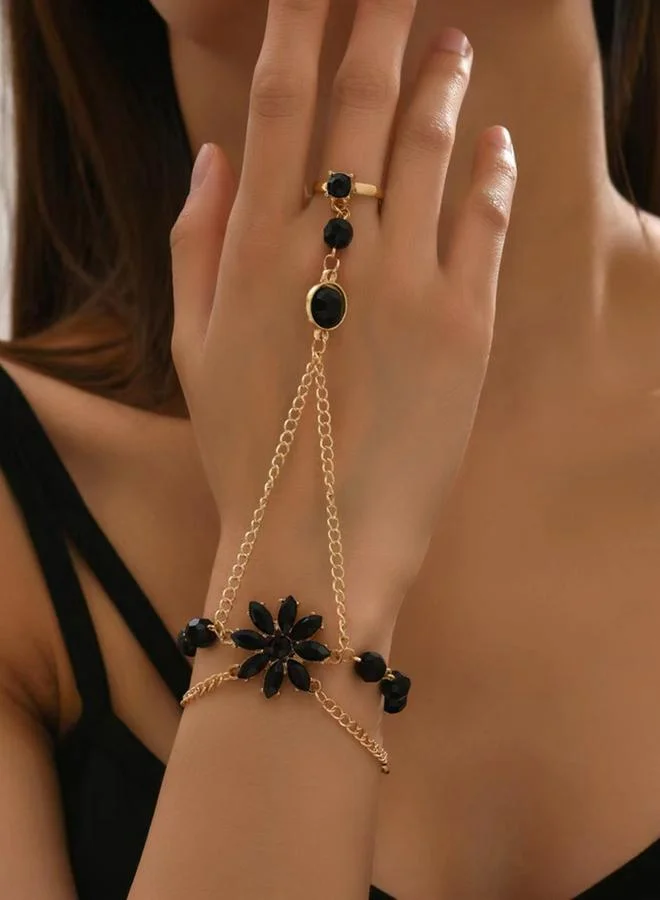 تايك تو سوار يد مع خاتم لوتس أسود بسلسلة