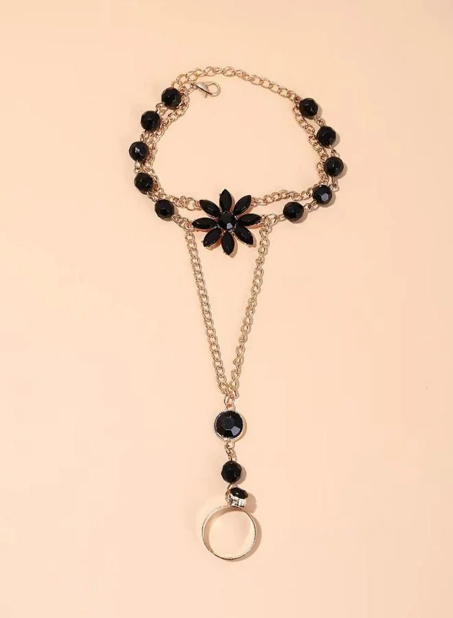 تايك تو سوار يد مع خاتم لوتس أسود بسلسلة