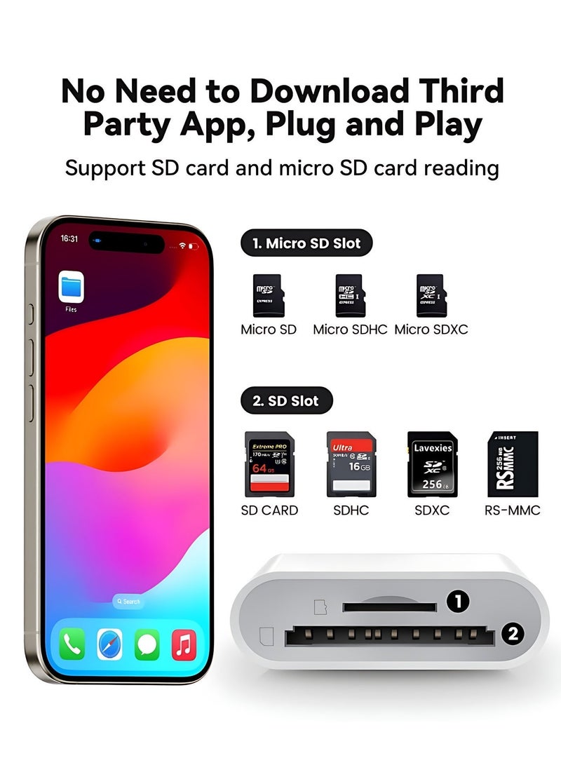 يو إس بي USB C SD Card Reader for iPhone 15 16/iPad/MacBook/Mac, xdgeLoad USB-C Type C SD Reader Supports SD and MicroSD Memory Card Adapter, Trail Camera Viewer Plug and Play - 2 Slots - Image 4