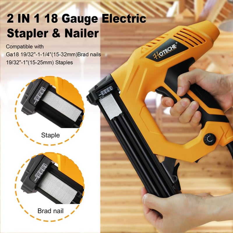Hoteche 18GA 2-in-1 Electric Brad Nailer/Stapler 19/32-Inch to 1-1/4 Inch Staple Gun Power Adjustable Nail Gun with 2000Pcs Brad Nails& Staples for Home Upholstery and Woodworking - Image 5