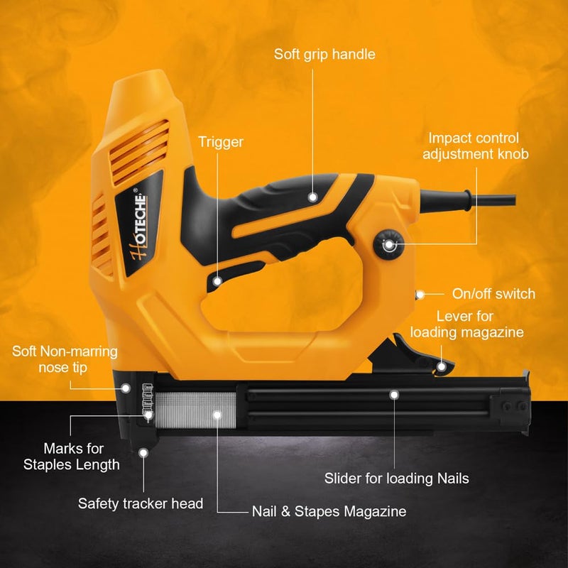 Hoteche 18GA 2-in-1 Electric Brad Nailer/Stapler 19/32-Inch to 1-1/4 Inch Staple Gun Power Adjustable Nail Gun with 2000Pcs Brad Nails& Staples for Home Upholstery and Woodworking - Image 2