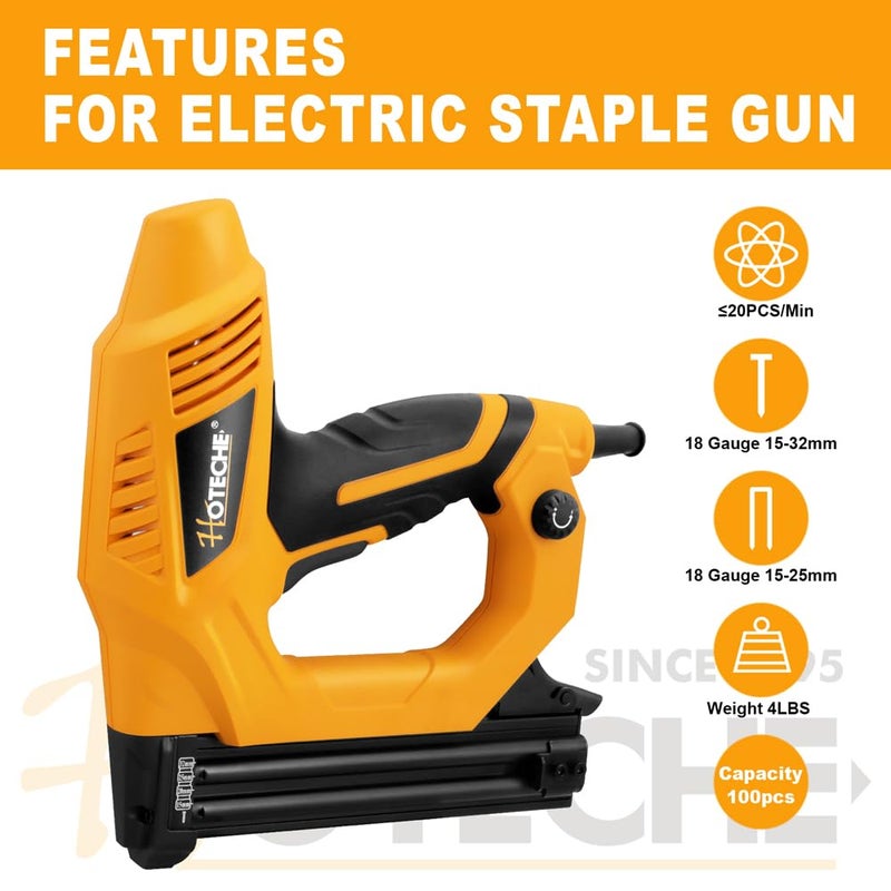 Hoteche 18GA 2-in-1 Electric Brad Nailer/Stapler 19/32-Inch to 1-1/4 Inch Staple Gun Power Adjustable Nail Gun with 2000Pcs Brad Nails& Staples for Home Upholstery and Woodworking - Image 3