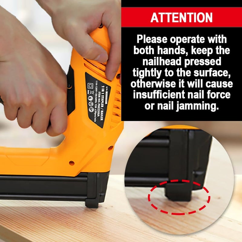 Hoteche 18GA 2-in-1 Electric Brad Nailer/Stapler 19/32-Inch to 1-1/4 Inch Staple Gun Power Adjustable Nail Gun with 2000Pcs Brad Nails& Staples for Home Upholstery and Woodworking - Image 4