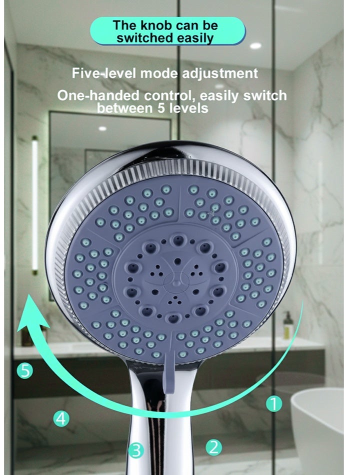 CLEAR TONE Shower Head with 5 Functions | ABS Chrome Round Hand Shower Set With Wall Mount & 1.5m Hose | Water Saving Hot & Cold Mixer for Modern Bathroom - Image 3