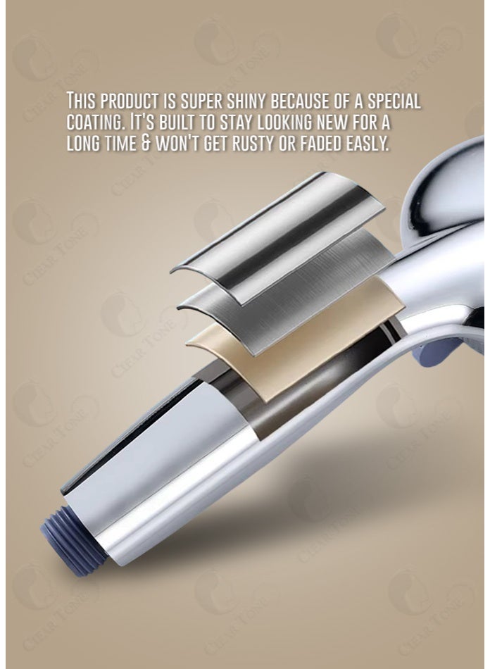 CLEAR TONE Shower Head with 5 Functions | ABS Chrome Round Hand Shower Set With Wall Mount & 1.5m Hose | Water Saving Hot & Cold Mixer for Modern Bathroom - Image 4