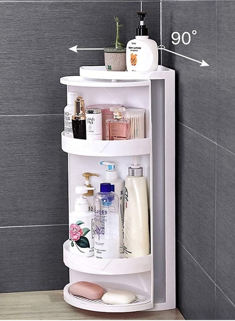 DubaiGallery 360 Rotating Makeup Organizer, White Multi Layer Storage Rack, Adjustable Bathroom Corner Shelf, for Bathroom Corner, Vanity Shelf Countertop  - Image 3