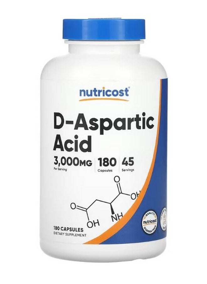 Nutricost حمض الأسبارتيك د 3000 مجم 180 كبسولة 750 مجم لكل كبسولة  - Image 1