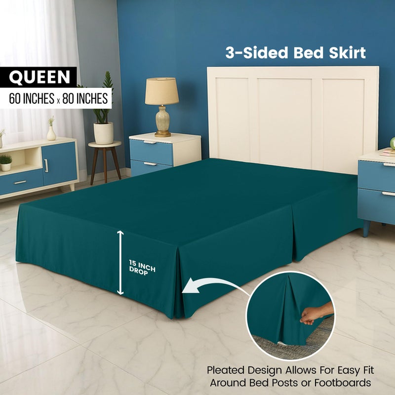 Utopia Bedding Queen Bed Skirt - Soft Quadruple Pleated Ruffle - Easy Fit with 16 Inch Tailored Drop - Hotel Quality, Shrinkage and Fade Resistant (Queen, Teal) - Image 2