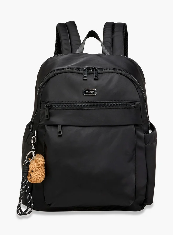 MISSY Solid Backpack with Adjustable Shoulder Straps and Zip Closure -18x33x40 cm