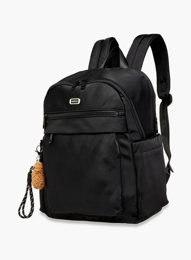 MISSY Solid Backpack with Adjustable Shoulder Straps and Zip Closure -18x33x40 cm