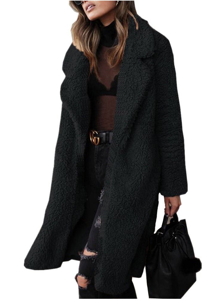 Loquat Women's Autumn/Winter Fashion Lapel Medium Length Plush Overcoat 