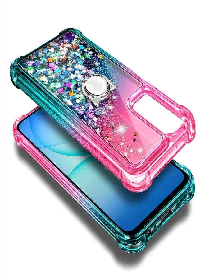 WDHD Designed for Samsung Galaxy A26 5G Case, Glitter Floating Liquid Waterfall Girls Women Cute Phone Case with Ring Holder Grip & Diamond Wrist Strap Lanyard (Pink/Aqua) - Image 5
