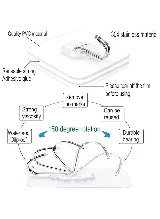 erorex Adhesive Hooks Heavy Duty Wall Hooks 20Pack 8Kg Max Self Adhesive Hook - Image 2