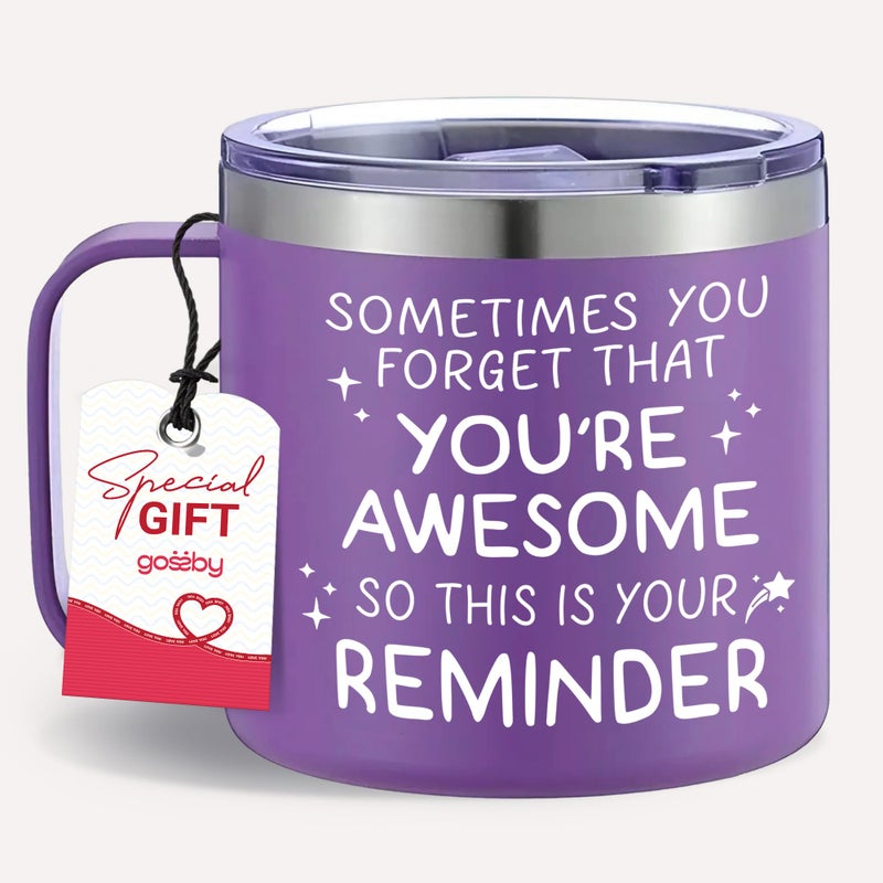 Gossby Thank You Gift For Women - 14Oz Insulated Tumbler Mug With Lid  Straw - Sometimes You Forget You 'Re Awesome - Appreciation  Inspirational Cheer Up Gift For Teacher  Boss  Coworker  Friend - Image 1