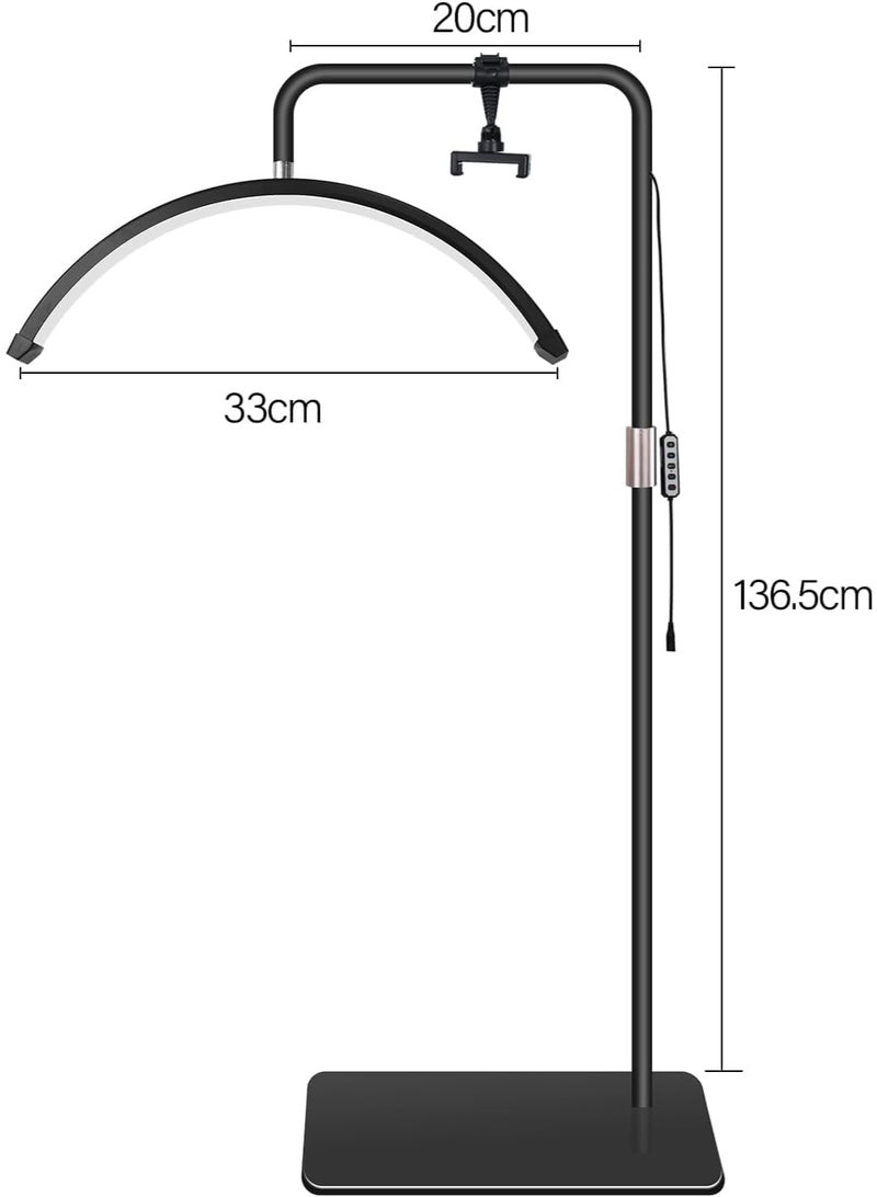 LED Floor Lamp Half Moon Design Eyelash Curling Lamp with Mobile Phone Holder, Adjustable Brightness and Height for Home and Beauty Salon HD-M8X (Multicolor) - Image 3