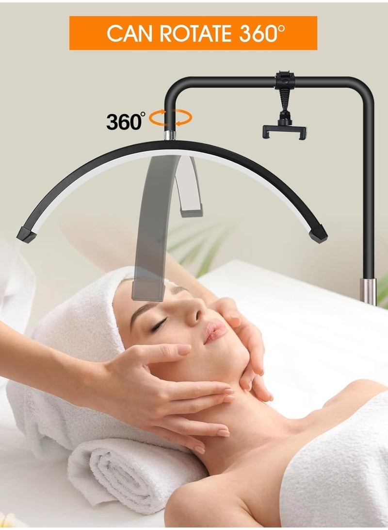 LED Floor Lamp Half Moon Design Eyelash Curling Lamp with Mobile Phone Holder, Adjustable Brightness and Height for Home and Beauty Salon HD-M8X (Multicolor) - Image 4