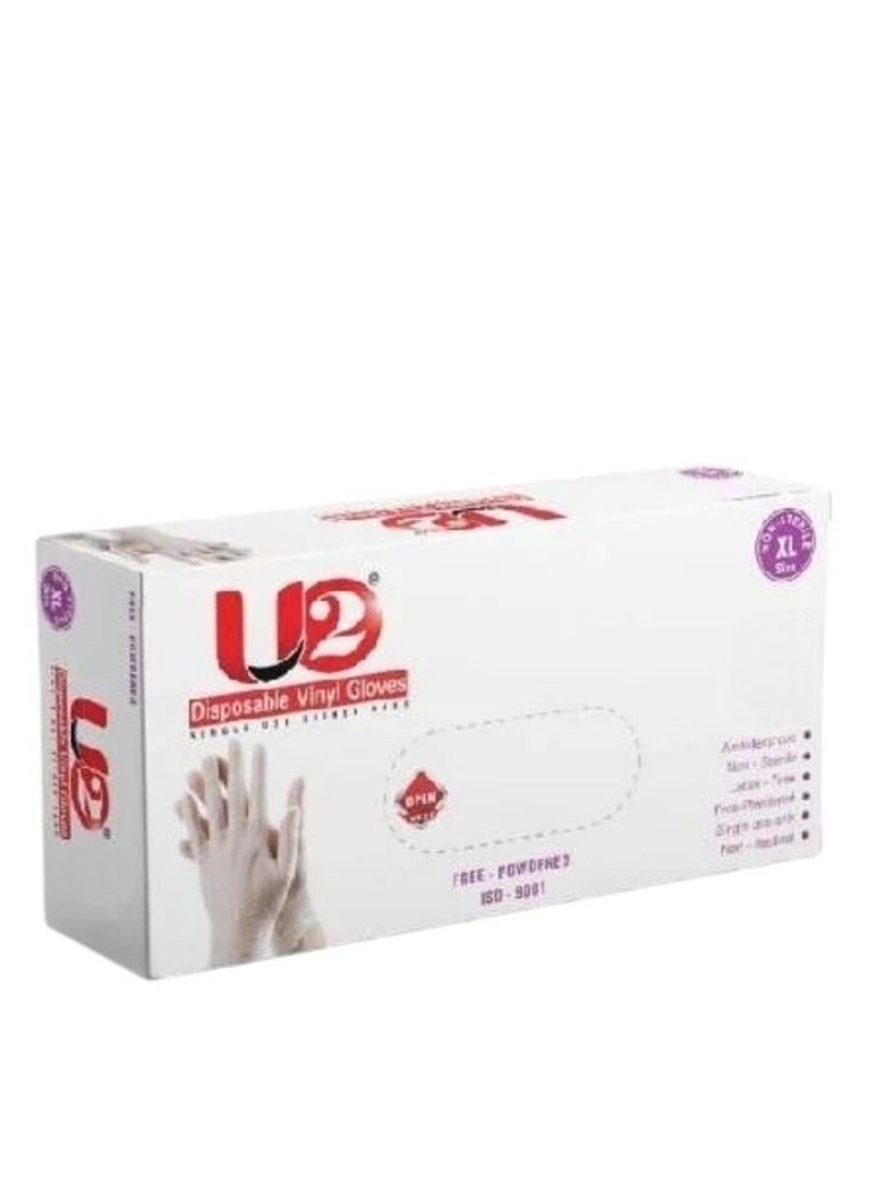 U2 X-Large Medical Examination Gloves 100 Pieces of Rubber for Single Use Extremely Strong Transparent for Liquids, Blood, Screening, Healthcare and Food without Powder - Image 1