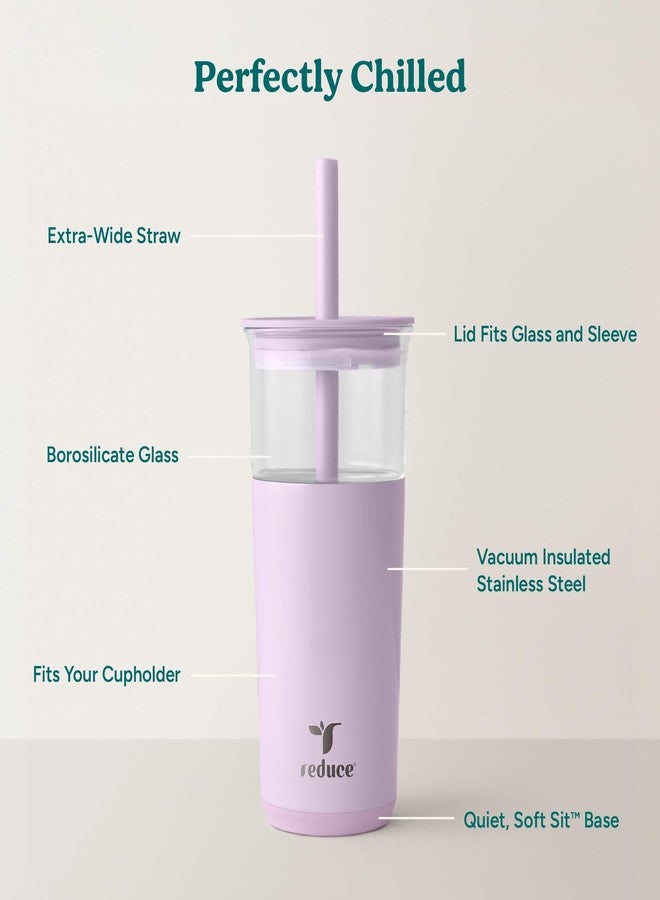 REDUCE Aspen 20 oz Vacuum Insulated Glass Tumbler with Lid & Extra Wide Straw - Keeps Drinks Cold for 12 Hrs - Ideal for Iced Coffee, Smoothies & Boba - Dishwasher Safe, Soft Base - Lilac Bud - Image 3