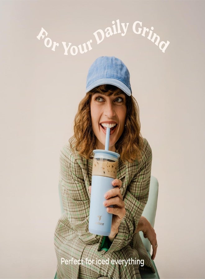 REDUCE Aspen 20 oz Vacuum Insulated Glass Tumbler with Lid & Extra Wide Straw - Keeps Drinks Cold for 12 Hrs - Ideal for Iced Coffee, Smoothies & Boba - Dishwasher Safe, Soft Base - Lilac Bud - Image 5