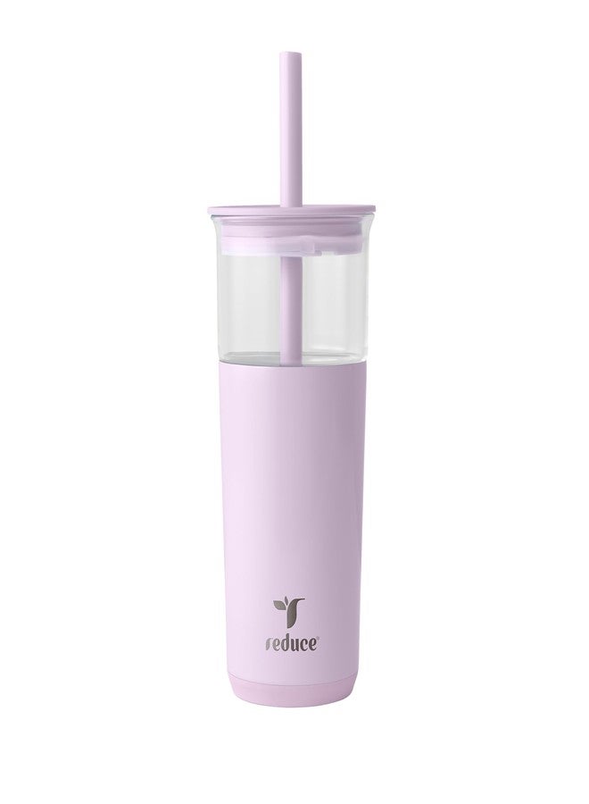 REDUCE Aspen 20 oz Vacuum Insulated Glass Tumbler with Lid & Extra Wide Straw - Keeps Drinks Cold for 12 Hrs - Ideal for Iced Coffee, Smoothies & Boba - Dishwasher Safe, Soft Base - Lilac Bud - Image 1