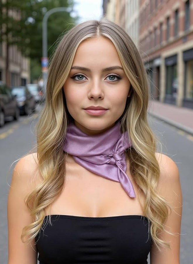 Women's Square Satin Scarf ,Bandanas Solid ,Emulation Silk ,Handbag Hair, Ribbons Necktie, Costume Accessory(70cm，purple) - Image 2