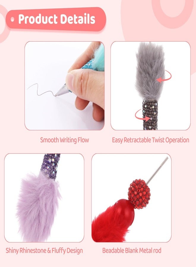 DORMIYA 15 Pcs Glitter Beadable Pens, Rhinestone Bling Ballpoint Pens with Fluffy Plush Design, DIY Creative Writing Tools in Multiple Colors, for Journaling, Crafts, Office Supplies & Creative Gifts - Image 3