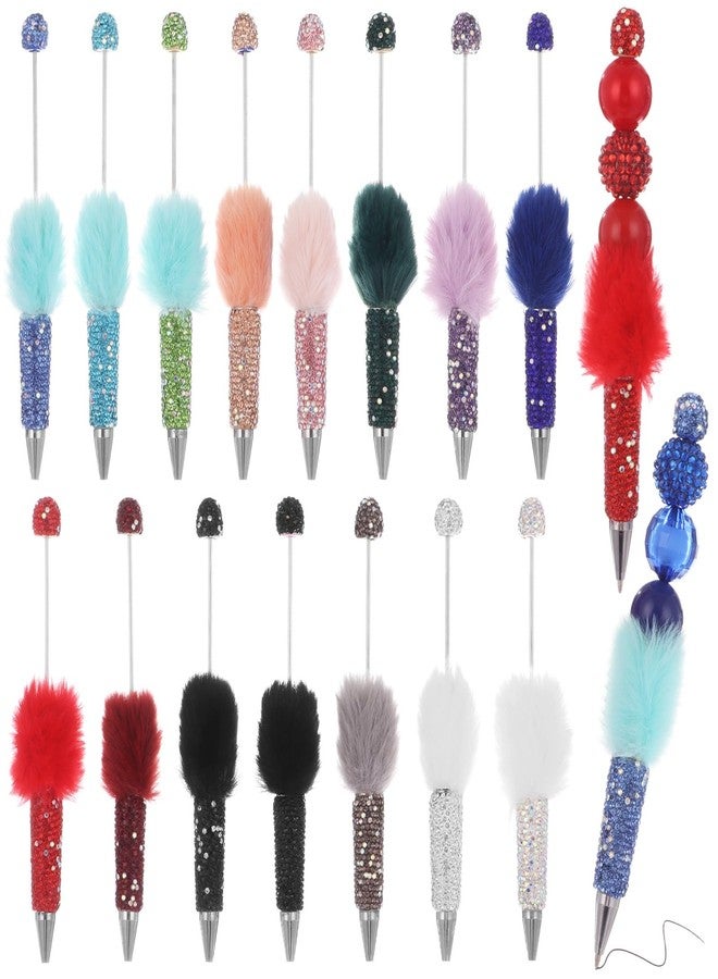 DORMIYA 15 Pcs Glitter Beadable Pens, Rhinestone Bling Ballpoint Pens with Fluffy Plush Design, DIY Creative Writing Tools in Multiple Colors, for Journaling, Crafts, Office Supplies & Creative Gifts - Image 1