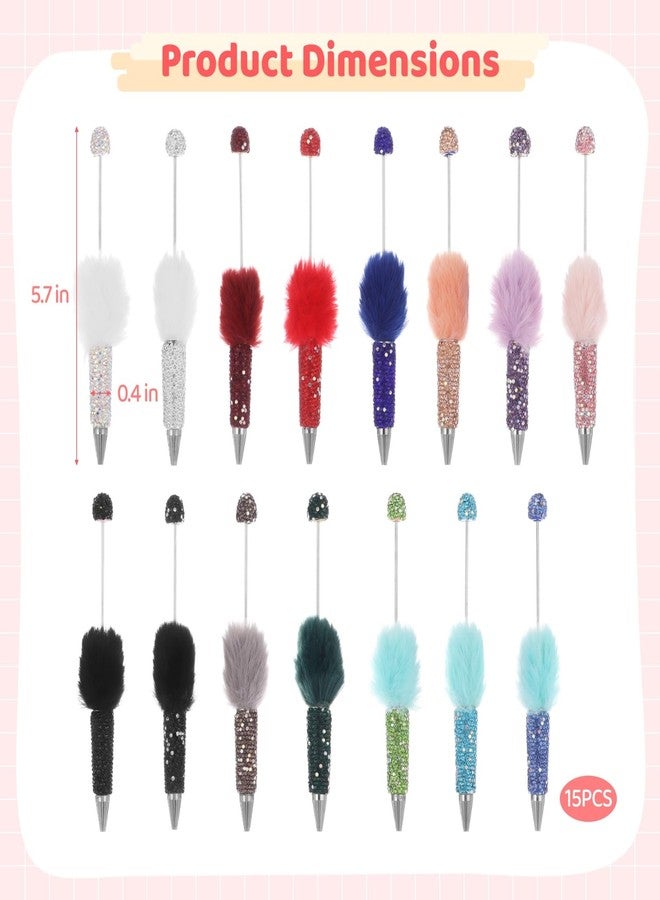 DORMIYA 15 Pcs Glitter Beadable Pens, Rhinestone Bling Ballpoint Pens with Fluffy Plush Design, DIY Creative Writing Tools in Multiple Colors, for Journaling, Crafts, Office Supplies & Creative Gifts - Image 4