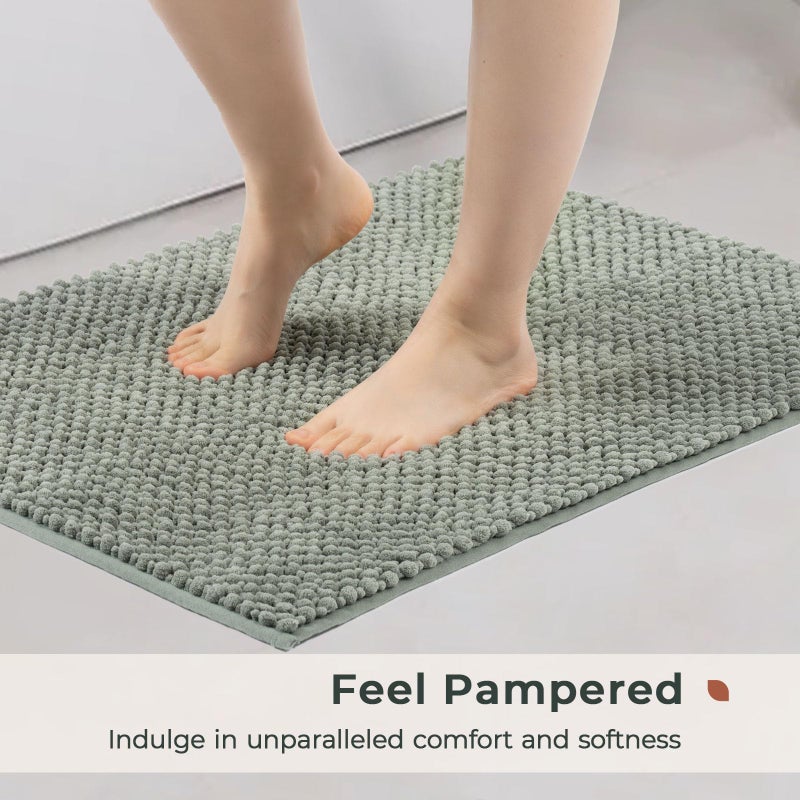 FRESHMINT Chenille Bathroom Rugs Set - 2 Piece 17"x24" + 20"x47", Non-Slip Bath Mats, Water Absorbent, Washable Shower Floor Mat, Sage Green - Image 2