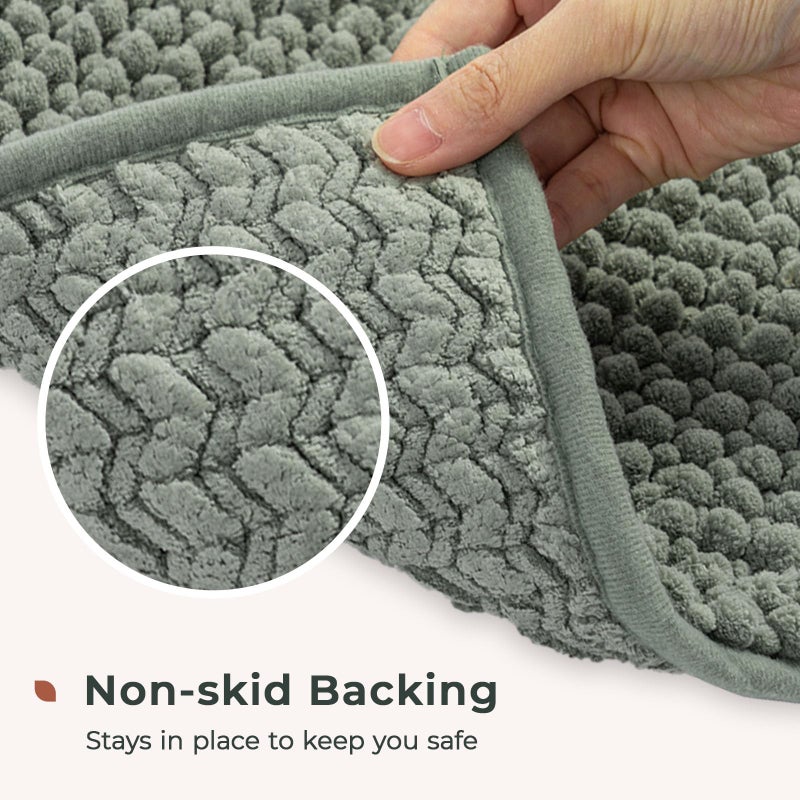 FRESHMINT Chenille Bathroom Rugs Set - 2 Piece 17"x24" + 20"x47", Non-Slip Bath Mats, Water Absorbent, Washable Shower Floor Mat, Sage Green - Image 4