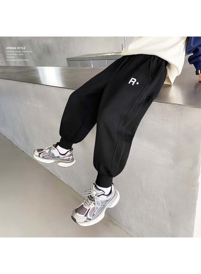 Zuoxi Children's Pants, Spring And Autumn Boys' Sweatpants, New Stylish Sweatpants, Autumn Fashion Long Pants, Black, Size 130 - Image 1