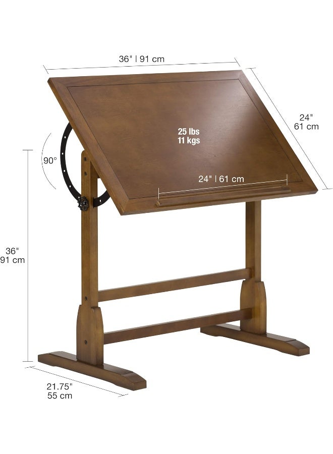 SD STUDIO DESIGNS Vintage Rustic Oak Top Adjustable Drafting Craft Drawing Hobby Table Writing Studio Desk 36''W x 24''D - Image 4